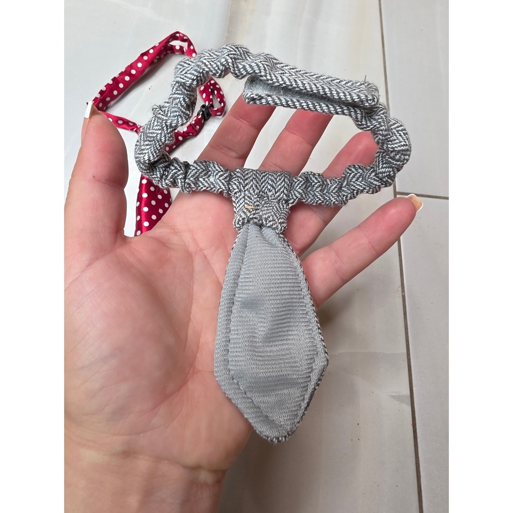 Lot of 2 Pet Neckties Red Polka Dot and Grey Herringbone for Small Dogs Cats A2 - Picture 6 of 16